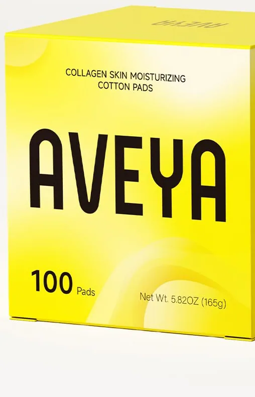 AVEYA toner pads box front: 100 pads, net weight 5.82 oz