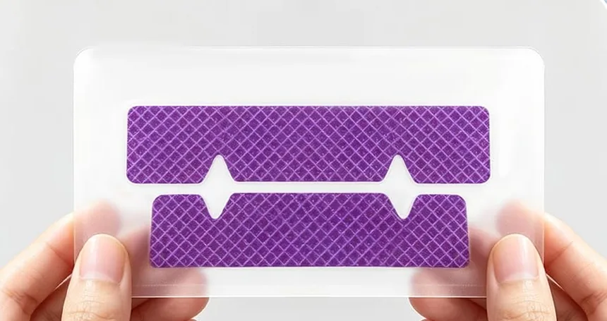 Peeling an AVEYA whitening strip from its backing